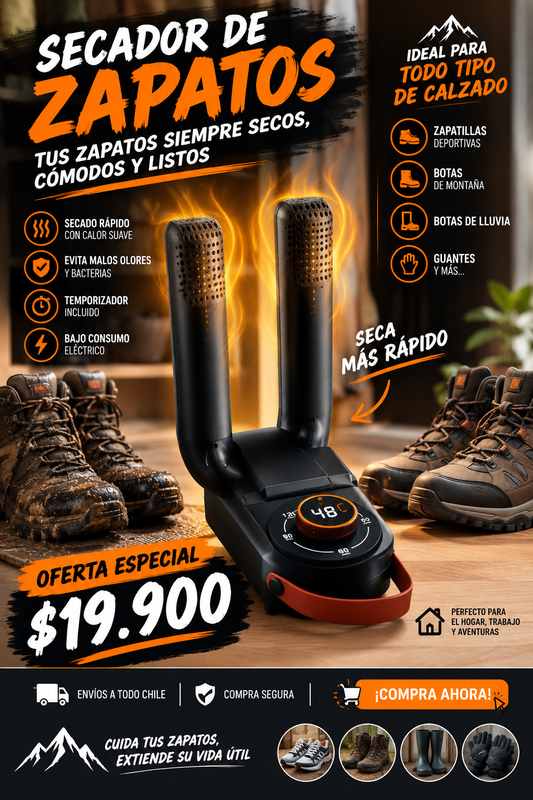 Secador de Zapatos Eléctrico Portátil con Temporizador | Elimina Humedad y Malos Olores