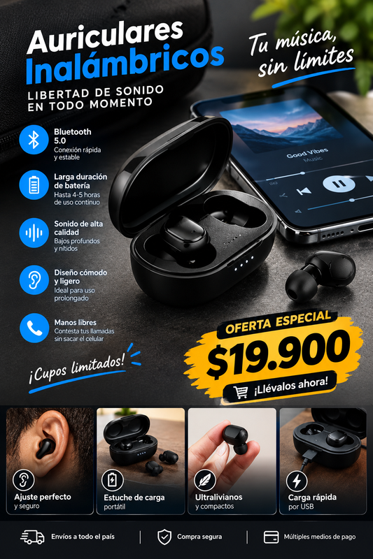 Auriculares Inalámbricos Bluetooth 5.0 | Táctiles, con Micrófono y Estuche de Carga