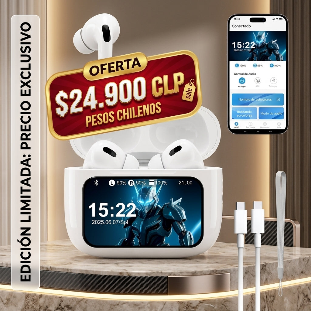 Audífonos Inalámbricos con Pantalla Táctil LED | Bluetooth 5.3, Resistentes al Agua IPX4