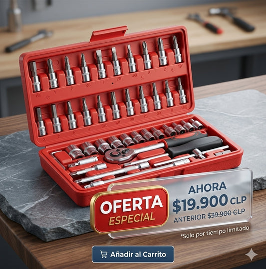Set de Llaves de Trinquete y Dados 1/4" de 46 Piezas con Maletín | Acero Cromo Vanadio