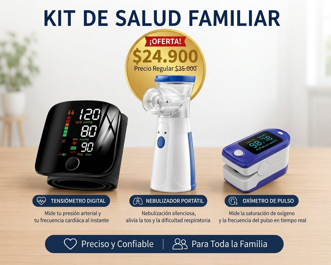 Kit de Salud 3 en 1: Tensiómetro Digital + Nebulizador + Oxímetro de Pulso | Monitoreo en Casa